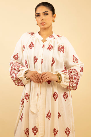 The Beige/Red Rosielle Dress